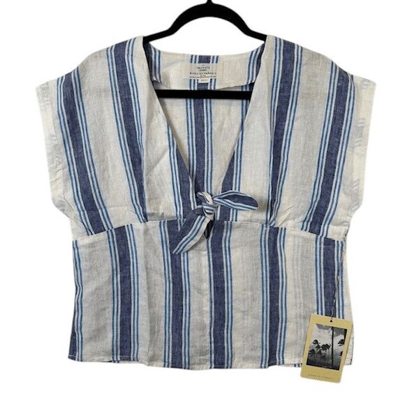 NEW! Birds of Paradis by Trovata Jodie Linen Tie Front Shirt Stripe Size Small - Picture 1 of 9